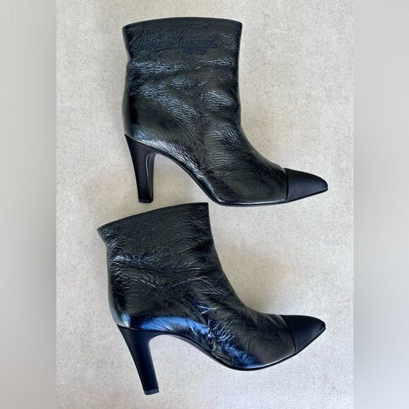 Chanel CC Logo Crumpled Calfskin Satin Cap Toe Short Ankle Boots EU 38.5 US7.5-8 - Picture 5 of 12
